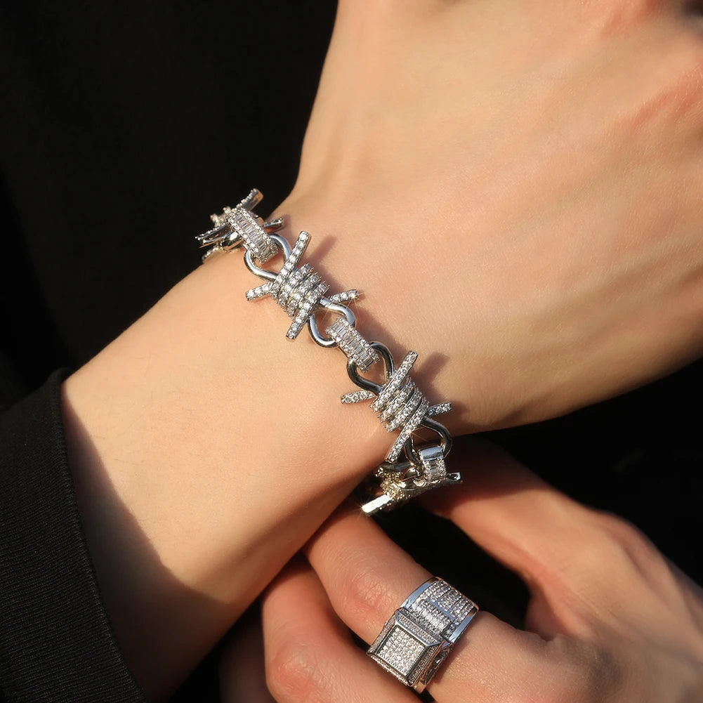 BARBED WIRE DIAMOND CHAIN BRACELET - 19MM