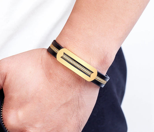 TWO-TIER RECTANGULAR DESIGN LEATHER BRACELET