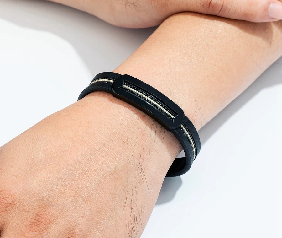 TWO-TIER RECTANGULAR DESIGN LEATHER BRACELET