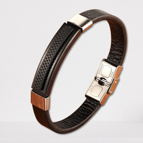 TWO-TIER RECTANGULAR STEEL DESIGN LEATHER BRACELET